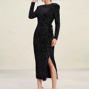 SHEIN Modely Ruffle Trim Split Thigh Velvet Dress